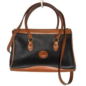 Dooney & Bourke Vintage AWL Satchel Black Pebble Brown Trim Model A5 085771 -GUC